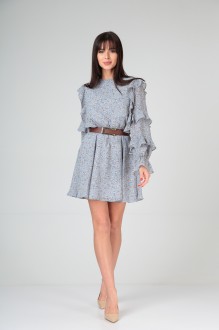 Платье YOUR SIZE 2129 серо-голубой в цветы #1
