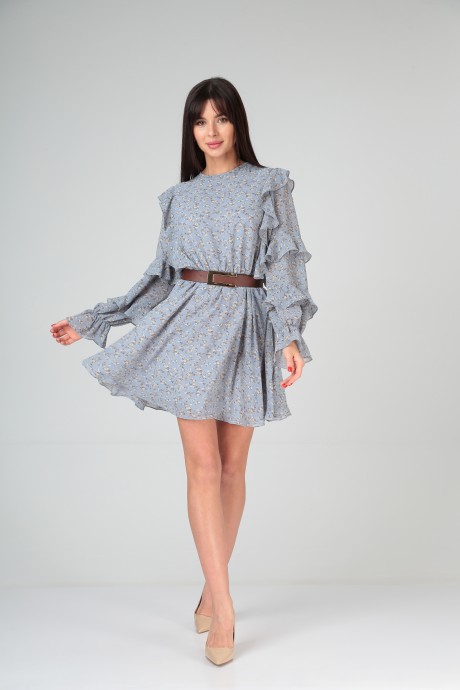 Платье YOUR SIZE 2129 серо-голубой в цветы размер 42-46 #2