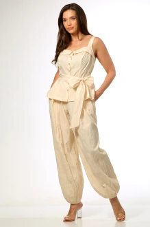 Брючный костюм YOUR SIZE 2279 двойка сливочно-кремовый