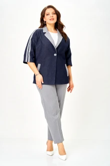Брючный костюм Lady Style Classic 3043 двойка темно-синий, серый