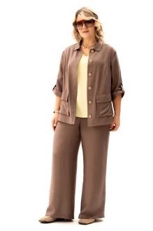 Брючный костюм ALGRANDA (Novella Sharm) A4143 тройка коричневый, лимонный