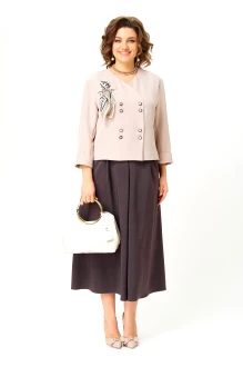 Юбочный костюм Aira Style 24137 двойка бежево-коричневый