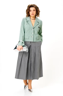 Юбочный костюм Aira Style 24139 серо-зеленый