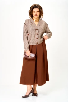 Юбочный костюм Aira Style 24131 двойка бежево-коричневый