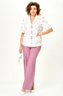 Брючный костюм Aira Style 24252 двойка пыльная роза, белый