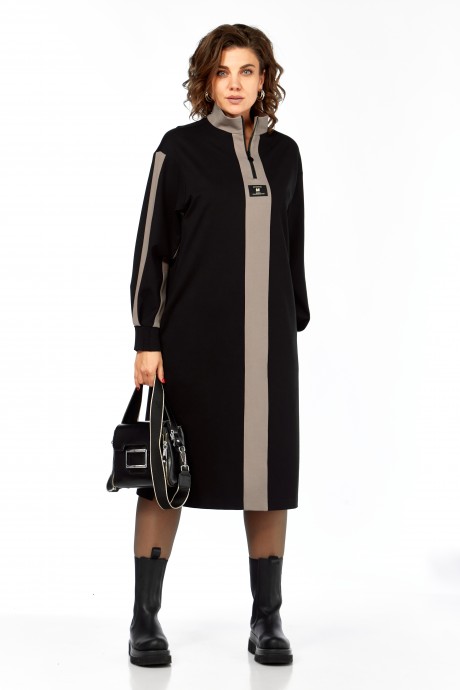 Платье Ольга Стиль С972 черный, коричневый размер 48-58 #1