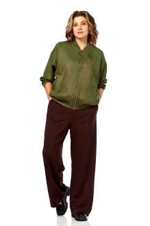 Брючный костюм Ольга Стиль С1052 двойка зелень, коричневый