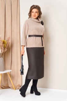 Юбочный костюм Volna 1447 двойка шоколадно-бежевый