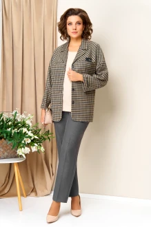 Брючный костюм Volna 1436 тройка серо-бежевый