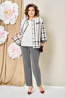 Брючный костюм Volna 1465 тройка серо-белый