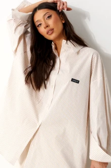 Рубашка BEAUTY ANNETE A2413 белый, бежевая полоска