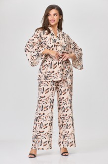 Брючный костюм Abbi 5007 двойка пудра, принт