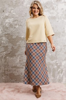 Юбочный костюм Anastasia м-1174 сливочный, клетка