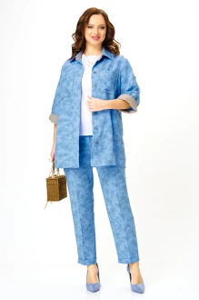 Брючный костюм Твой Имидж 2359 тройка голубой с принтом