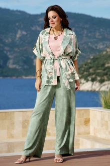 Брючный костюм Vittoria Queen 27913 тройка зеленый меланж, принт