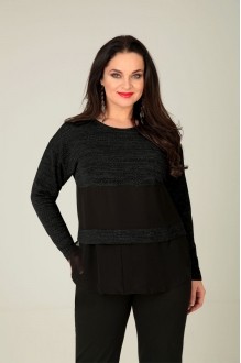 Блузка, футболка, рубашка, топ Таир-Гранд 62293 черный+серебристый горох