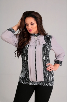 Блузка Таир-Гранд 62295 черно-белый+сер.шифон