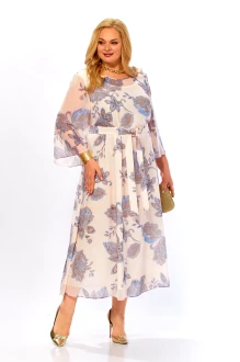 Платье Элль-Стиль 2470 бежевое, голубой принт