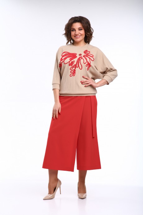 Костюм/комплект Michel Chic М 1406 двойка бежевый, красный размер 48-62 #1