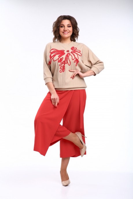 Костюм/комплект Michel Chic М 1406 двойка бежевый, красный размер 48-62 #3