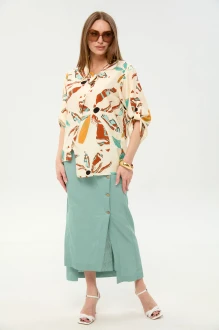 Юбочный костюм NikVa н975 двойка -6 мятный, бохо мультиколор