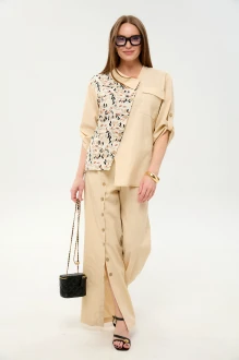 Брючный костюм NikVa н978 двойка -6 песок и песочный мультиколор