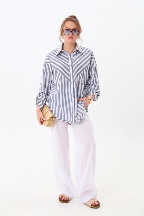 Рубашка Ликвидация NikVa н953 -2 сине-белые полосы размер 58 #5