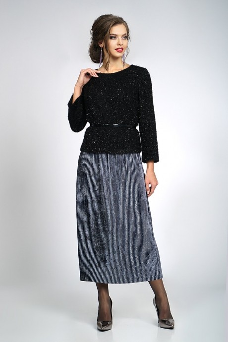 ALANI COLLECTION 829 блуза черная+юбка графит #1