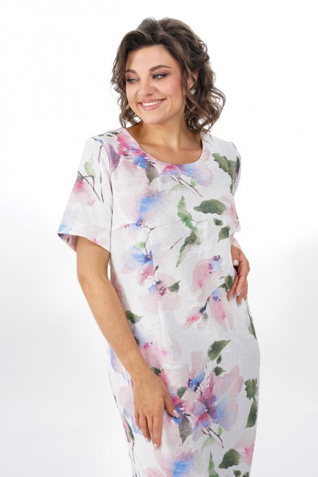 Платье ALANI COLLECTION 2352 молоко+цветы размер 54-60 #7