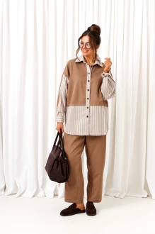 Брючный костюм Beautiful&Free 6438 двойка какао, полоска