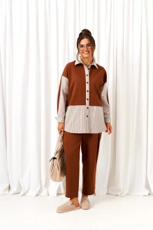 Брючный костюм Beautiful&Free 6438 двойка миндаль, полоска