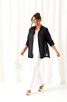 Брючный костюм Beautiful&Free 6447 тройка бело-черный