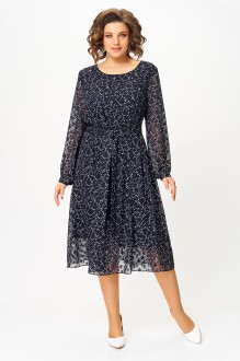 Платье Swallow 881 Тёмно-синий, принт белые веточки