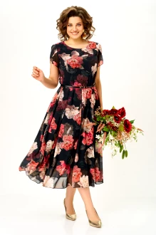Платье Swallow 900 .5 черное, принт розы