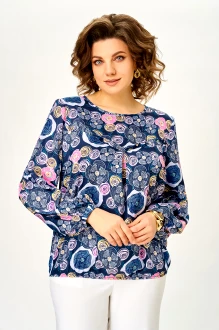 Блузка Swallow 915 деним, рисунок Цветы