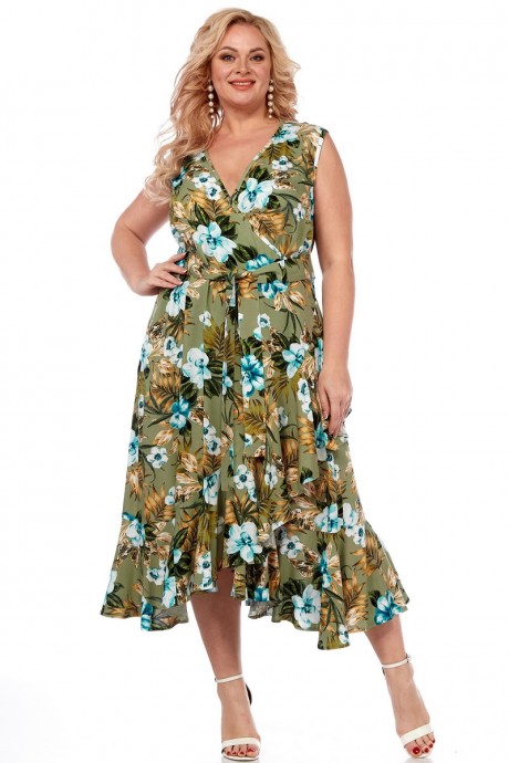 Платье Celentano 5007.1 оливковый, цветы размер 42-82 #1