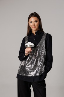 Блузка Ларс Стиль 1168 черный, металлик #1
