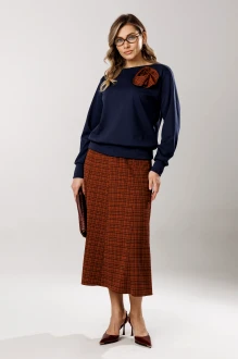 Юбочный костюм Ларс Стиль 1205 терракотово-синий, принт