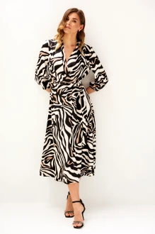 Платье Ларс Стиль 1212 бежево-черное, принт