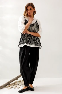 Брючный костюм Ларс Стиль 1218 тройка черно-белый