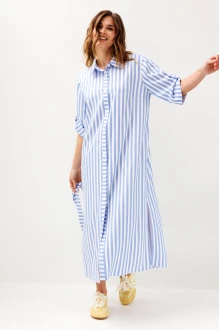 Платье Ларс Стиль 1232 молочно-голубое, принт полоса
