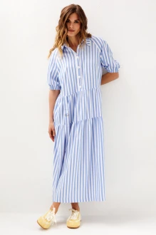 Платье Ларс Стиль 1231 молочно-голубое, принт полоса