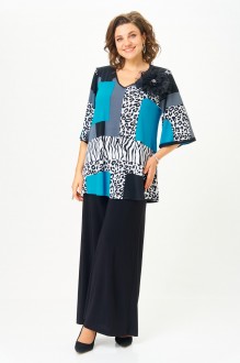 Брючный костюм Svetlana-Style 5035 двойка голубой, черно-белый