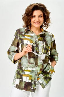 Блузка БелЭльСтиль 877 зеленый принт