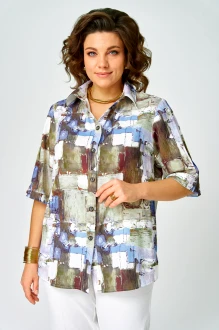Блузка БелЭльСтиль 881 мультиколор, голубая