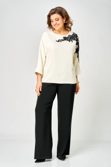 Брючный костюм Rumoda 2278 двойка молочный, черный дл.р