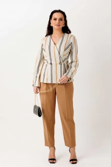 Брючный костюм MisLana 1303 двойка горчичный, бежевая полоска
