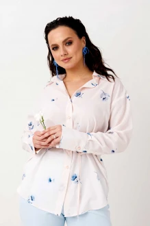 Блузка MisLana 1308 кремово-розовая, голубые цветы