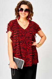 Блузка EVA GRANT 145 принт зебра, красная
