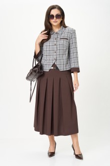 Юбочный костюм КаринаДелюкс М-1418 двойка серо-коричневый